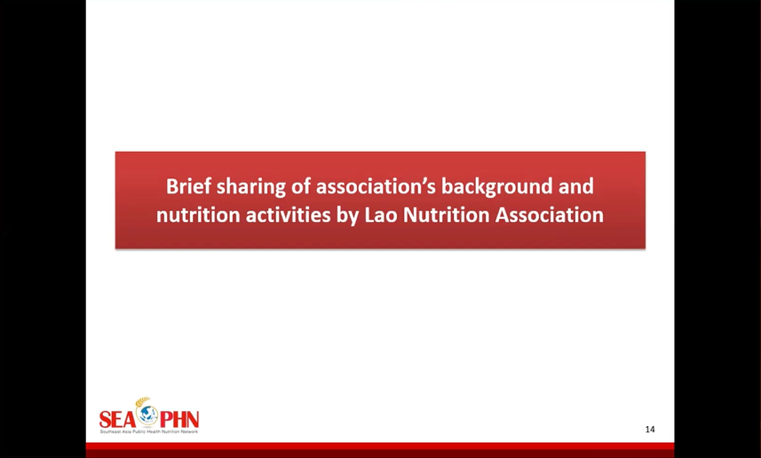 Dr Bounthom Phengdy presenting the background and activities of Lao Nutrition Association